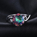 JewelryPalace 3.2ct Genuine Rainbow Fire Mystic Topaz Ring Solid 925 Sterling Silver Jewelry Best Gift For Women Fine Jewelry