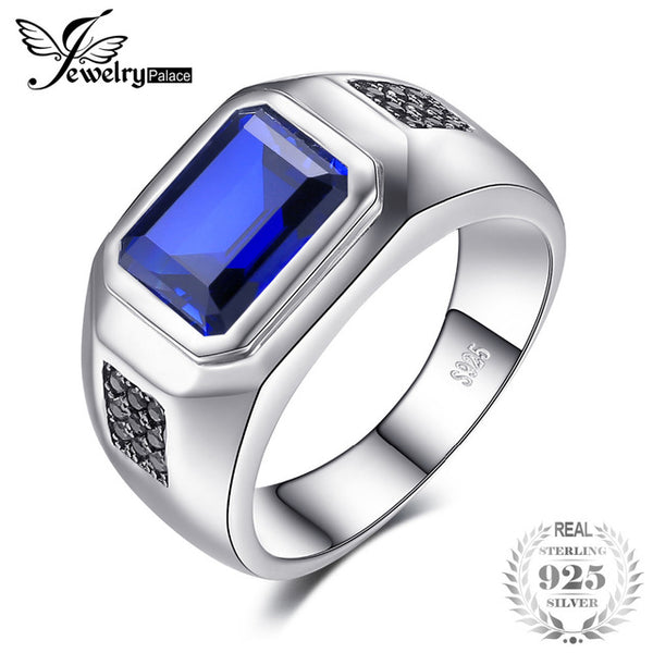 JewelryPalace 4ct Creation Sapphire Engagement Wedding Ring For Men Solid 925 Sterling Silver Vintage Charm Brand Fine Jewelry