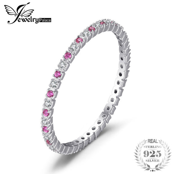 JewelryPalace Exquisite Round Created Ruby Wedding Band Ring For Women Pure 925 Sterling Silver Fine Jewelry Party Accessories