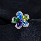 JewelryPalace Flower 4ct Multicolor Natural Sky Blue Topaz Amethyst Peridot Chrome Diopside Cocktail Ring 925 Sterling Silver
