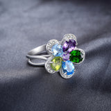 JewelryPalace Flower 4ct Multicolor Natural Sky Blue Topaz Amethyst Peridot Chrome Diopside Cocktail Ring 925 Sterling Silver