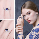 JewelryPalace Oval 1.1ct Created Blue Sapphire Statement Ring 925 Sterling Silver Fashion Luxury Wedding Party Jewelry For Women