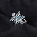 JewelryPalace Promotion 0.8ct Snowflake Genuine Blue Topaz Ring Solid 925 Sterling Silver Fine Jewelry Fashion Gift For Women