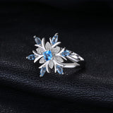 JewelryPalace Promotion 0.8ct Snowflake Genuine Blue Topaz Ring Solid 925 Sterling Silver Fine Jewelry Fashion Gift For Women