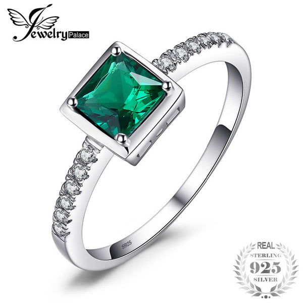 JewelryPalace Square 0.5ct Green Created Emerald Solitaire Ring Solid 925 Sterling-Silver-Jewelry Engagement Ring For Women Gift