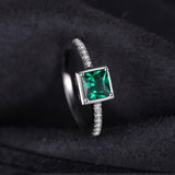 JewelryPalace Square 0.5ct Green Created Emerald Solitaire Ring Solid 925 Sterling-Silver-Jewelry Engagement Ring For Women Gift