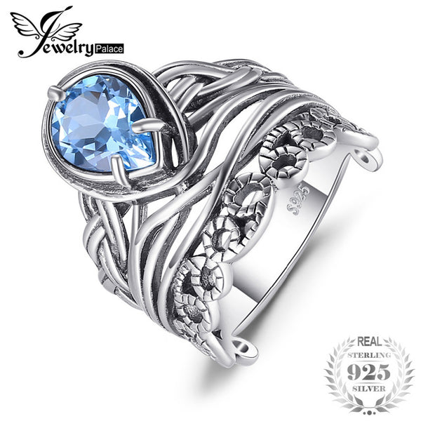 JewelryPalace Vintage 6.20ct Natural Sky Blue Topaz Hollow Carved Rings For Women 925 Sterling Silver Luxury Brand Fine Jewelry