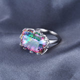 Jewelrypalae Gem Stone 23ct Genuine Rainbow Fire Mystic Topaz Ring Pure Solid 925 Sterling Silver UNIQUE Fashion Size 6 7 8 9