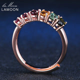 LAMOON 100% Real Natural 6pcs 1.5ct Oval Multi-color Tourmaline Ring 925 Sterling Silver Jewelry with  S925 LMRI005