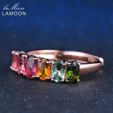 LAMOON 100% Real Natural 6pcs 1.5ct Oval Multi-color Tourmaline Ring 925 Sterling Silver Jewelry with  S925 LMRI005