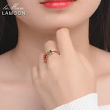 LAMOON 100% Real Natural 6pcs 1.5ct Oval Multi-color Tourmaline Ring 925 Sterling Silver Jewelry with  S925 LMRI005