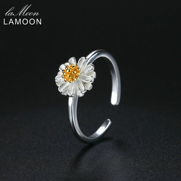 LAMOON 2017 New Handmade Chrysanthemum Flower Shape Real 925-sterling-silver Adjustable Rings Fine Jewelry for Women LMRY007