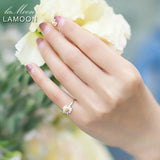 LAMOON 2017 New Handmade Chrysanthemum Flower Shape Real 925-sterling-silver Adjustable Rings Fine Jewelry for Women LMRY007