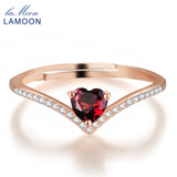 LAMOON Heart Rings For Women Romantic Love 100% Natural Red Garnet 925 Sterling Silver Jewelry Wedding Bands Ring Anillos RI003