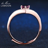 LAMOON Heart Rings For Women Romantic Love 100% Natural Red Garnet 925 Sterling Silver Jewelry Wedding Bands Ring Anillos RI003