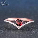 LAMOON Heart Rings For Women Romantic Love 100% Natural Red Garnet 925 Sterling Silver Jewelry Wedding Bands Ring Anillos RI003