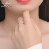 LAMOON Heart Rings For Women Romantic Love 100% Natural Red Garnet 925 Sterling Silver Jewelry Wedding Bands Ring Anillos RI003