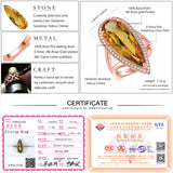 LAMOON Luxury Gemstone Natural TearDrop Citrine 925 Sterling Silver Cocktail Ring Women Jewelry Rose Gold Color S925 LMRI041