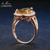 LAMOON Luxury Gemstone Natural TearDrop Citrine 925 Sterling Silver Cocktail Ring Women Jewelry Rose Gold Color S925 LMRI041