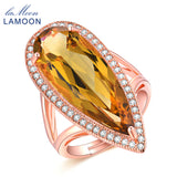 LAMOON Luxury Gemstone Natural TearDrop Citrine 925 Sterling Silver Cocktail Ring Women Jewelry Rose Gold Color S925 LMRI041