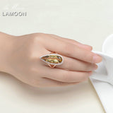 LAMOON Luxury Gemstone Natural TearDrop Citrine 925 Sterling Silver Cocktail Ring Women Jewelry Rose Gold Color S925 LMRI041