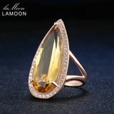 LAMOON Luxury Gemstone Natural TearDrop Citrine 925 Sterling Silver Cocktail Ring Women Jewelry Rose Gold Color S925 LMRI041