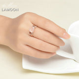 LAMOON Rose Flower 9mm 100% Natural Pink Rose Quartz Adjustable Ring 925 Sterling Silver Jewelry for Women Wedding LMRI025