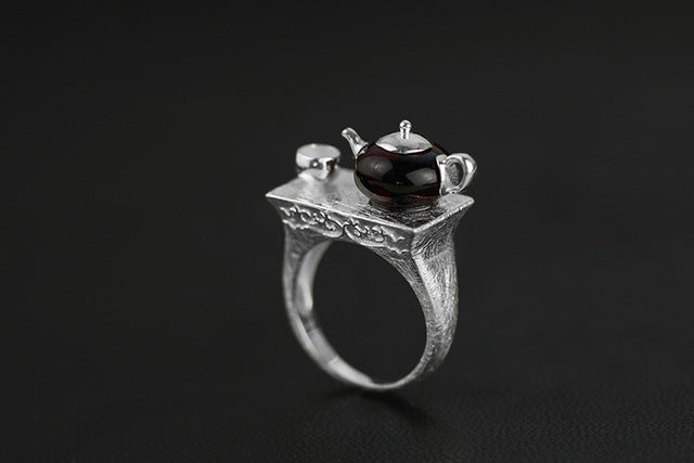 LARGERLOF Real 925 Silver Jewelry Natural Amber Ring Handmade Fine Jewelry Vintage Rings  JZ3055