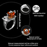 LARGERLOF Real 925 Silver Jewelry Natural Amber Ring Handmade Fine Jewelry Vintage Rings  JZ3055
