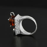 LARGERLOF Real 925 Silver Jewelry Natural Amber Ring Handmade Fine Jewelry Vintage Rings  JZ3055