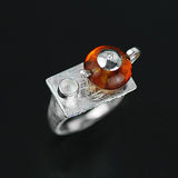 LARGERLOF Real 925 Silver Jewelry Natural Amber Ring Handmade Fine Jewelry Vintage Rings  JZ3055