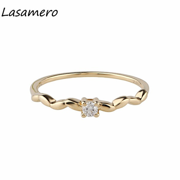 LASAMERO 0.06CT Round Shape Natural Diamond Accents Art Deco Vintage Trendy 18k Yellow Gold Engagement Wedding Ring For Women