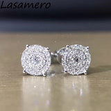 LASAMERO 0.1 CTW Round Cut Natural Diamond Cluster Earrings 18K White Gold Diamond Halo Stud Earrings Fine Jewelry Earring Studs