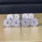 LASAMERO 0.1 CTW Round Cut Natural Diamond Cluster Earrings 18K White Gold Diamond Halo Stud Earrings Fine Jewelry Earring Studs