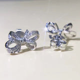 LASAMERO 0.132 CTW Flower Natural Diamond Bow Earrings 18K White Gold Diamond Stud Earrings Fine Jewelry Studs Earring