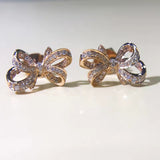 LASAMERO 0.132 CTW Flower Natural Diamond Bow Earrings 18K White Gold Diamond Stud Earrings Fine Jewelry Studs Earring