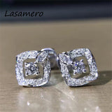 LASAMERO 0.138CTW Round Cut 18K White Gold Square Design Natural Diamond Earrings Stud Earrings Fine Jewelry Earring Studs