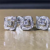 LASAMERO 0.138CTW Round Cut 18K White Gold Square Design Natural Diamond Earrings Stud Earrings Fine Jewelry Earring Studs