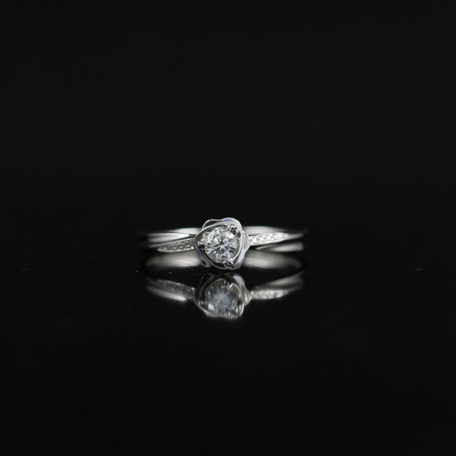 LASAMERO 0. 187 CT FG/SI Round Cut Modern Floral Natural Diamond Ring For Women 18k White Gold Certified Engagement Wedding Ring