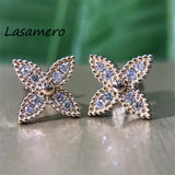 LASAMERO 0.194CTW Flower Created real Diamond Cluster Earrings 18K White Gold Diamond Stud Earrings Fine Jewelry Earring Studs