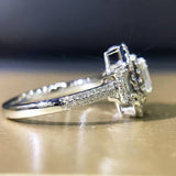 LASAMERO 0.50CT Emerald Cut Natural Diamond Accents 18k Gold Double Halo Half Eternity Engagement Wedding Promise Ring