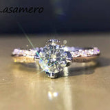 LASAMERO Ring For Women 0.6ct Round Cut Natural Diamond Ring Accents 18k Gold Real Diamond Engagement Wedding Ring