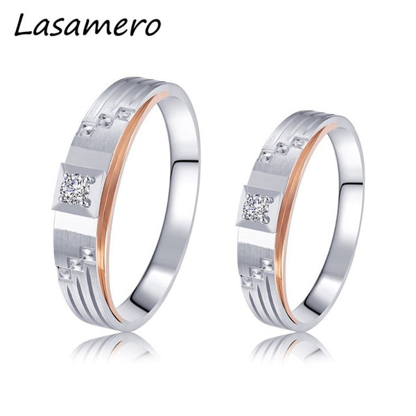 LASAMERO Rings for Men and Women 0.055CT Round Cut Natural Diamond Ring Couple Rings 18k  two tone Gold Engagement Wedding Ring