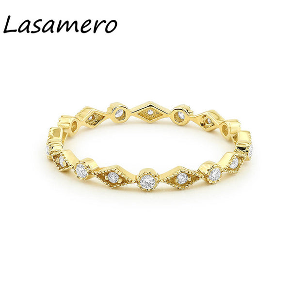 LASAMERO Round Cut 0.12CTW Natural Diamond 14k Gold Art Deco Eternity Engagement Promise Wedding Band Ring Gift For Women