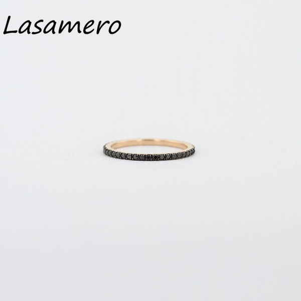 LASAMERO Round Cut 0.30CTW Natural Black Diamond 14k Rose Gold Eternity Engagement Promise Wedding Band Ring Gift For Women