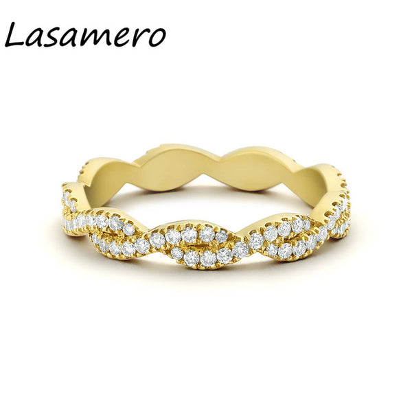 LASAMERO Round Cut 0.55CTW Natural Diamond 14k Gold Full Eternity Criss Cross Engagement Promise Wedding Band Ring For Women 1pc