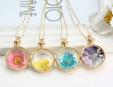 LIEBE ENGEL Women Jewelry Collares Dried Flowers Glass Necklace&Pendant Gold Vintage Long Chain Necklace Summer Fine Jewelry