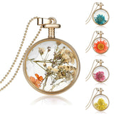 LIEBE ENGEL Women Jewelry Collares Dried Flowers Glass Necklace&Pendant Gold Vintage Long Chain Necklace Summer Fine Jewelry