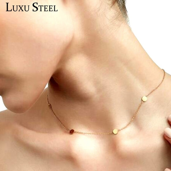 LUXUSTEEL New Arrival Gold/Silver/Rose Gold Color Round Star Cricle Pendant Necklaces Fashion Stainless Steel Choker Necklaces