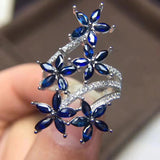 Large extravagant flowers Natural blue sapphire gem Ring S925 Silver Natural gem stone Ring girl Women's party gift fine Jewelry